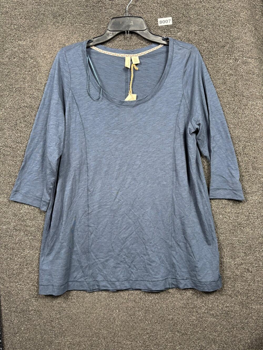Keyjo Shirt Womens 1X Blue Scoop Neck 3/4 Sleeve Slub Knit Casual Tunic Top